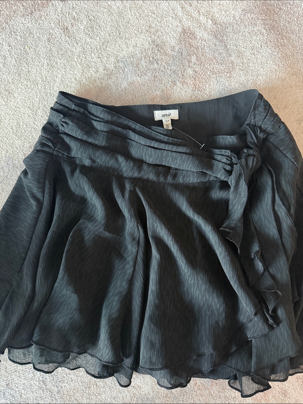 aerie Black Tie-Waist Layered Skater Skirt